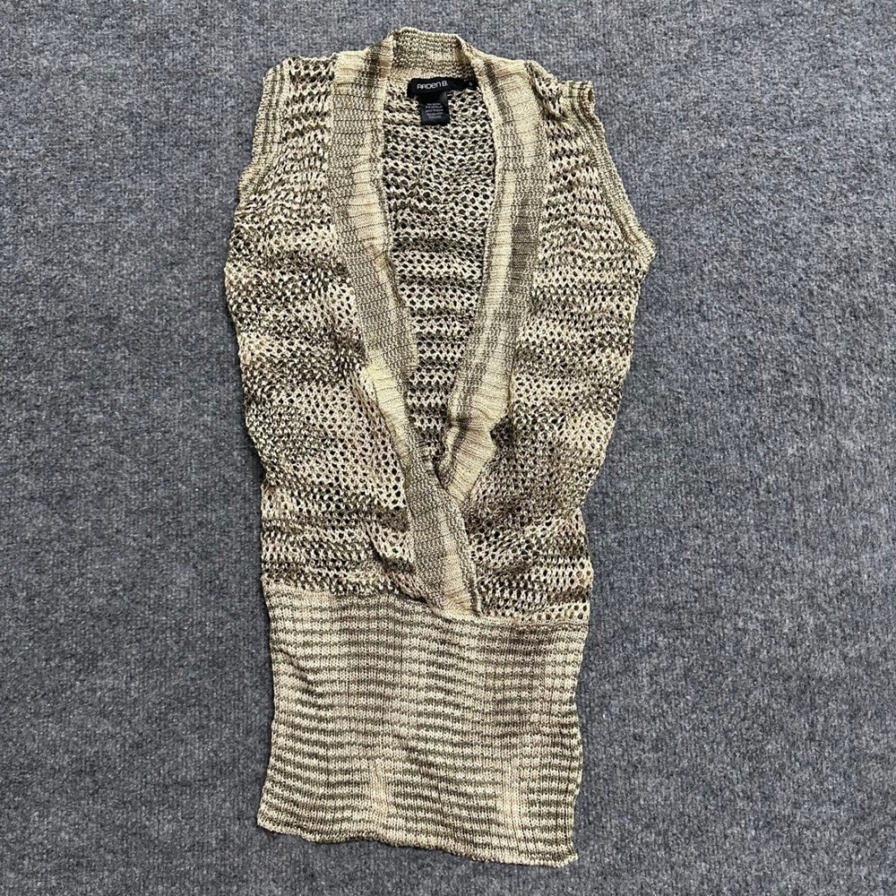 Arden B Top Womens Size S Gold Olive Metallic Viscose Open Knit V-Neck Slim Tank